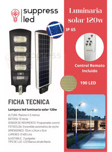 Lampara solar 120w control y sensor